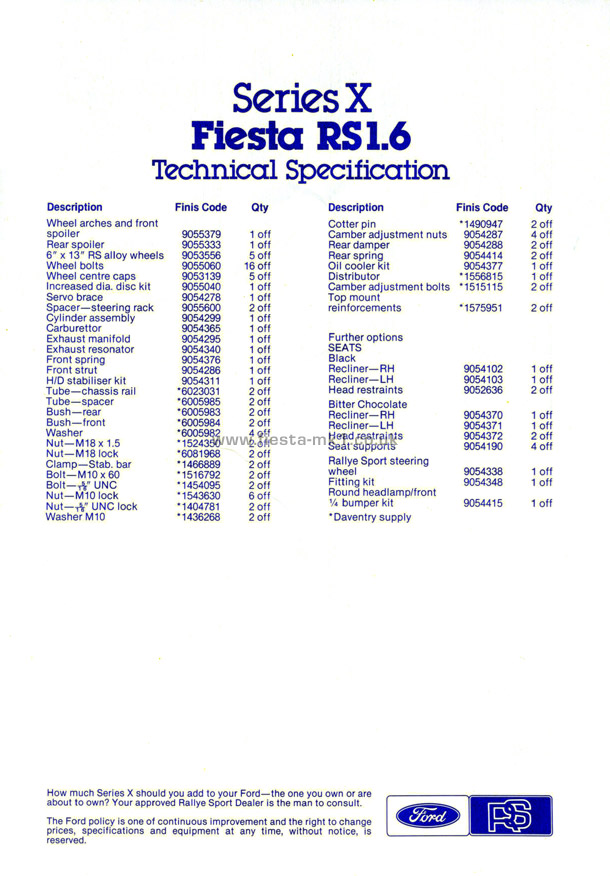 Fiesta MK1: Series-X Parts - Back Cover