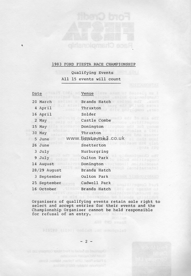 Fiesta MK1 Championship: Regulations & Specifications - Page 2